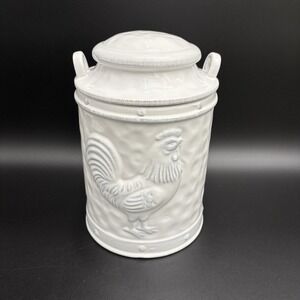 Home Essentials The Country Collection Rooster Canister Decor Handles  White 10"